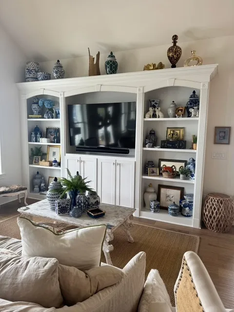 Built-in living room shelving and media wall